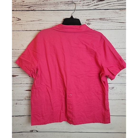 Sag Harbor Pink Linen Blend Button Front Short Sleeve Top Women's Size Large - Picture 2 of 7